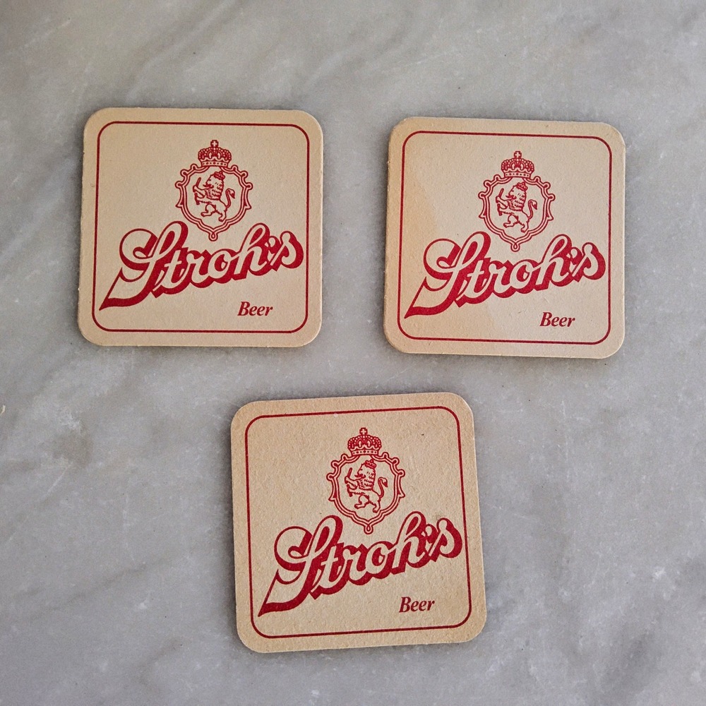 Vintage Stroh's Beer Coasters Set of 3 Barware Advertising‎ Collectible